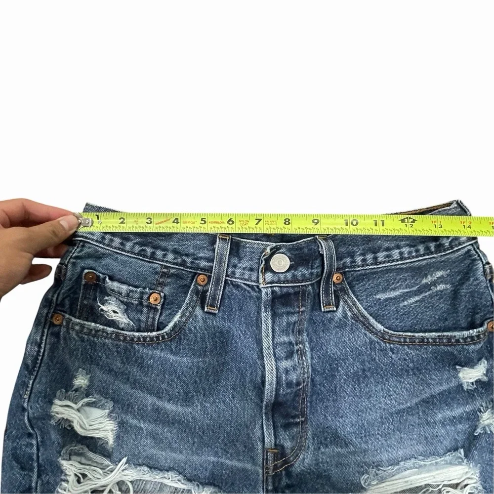 Levi's 501 Women's Cut Off Denim Shorts Blue Distressed Button Fly W28